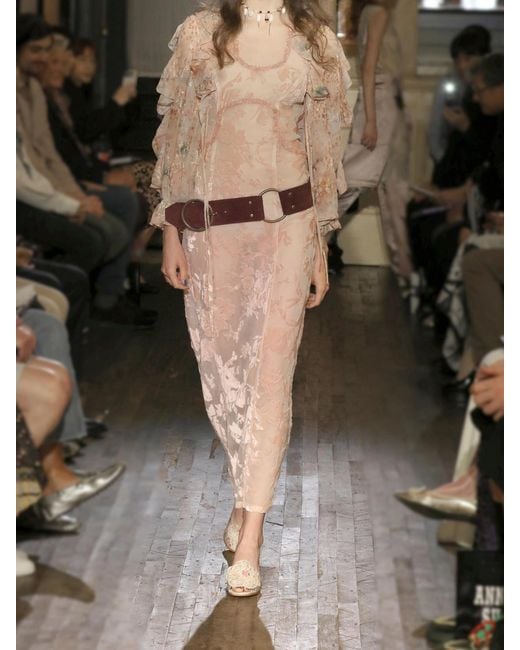 Anna Sui Pink Boudoir Floral Devoré-Velvet Satin Midi Dress