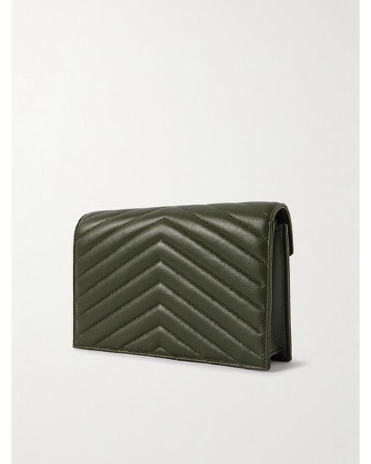 Saint Laurent Green Cassandre Envelope Mini Schultertasche Aus Matelassé-Leder