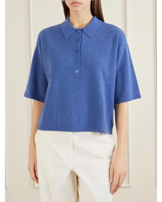 Twp Blue Cashmere-Knitted Polo Shirt