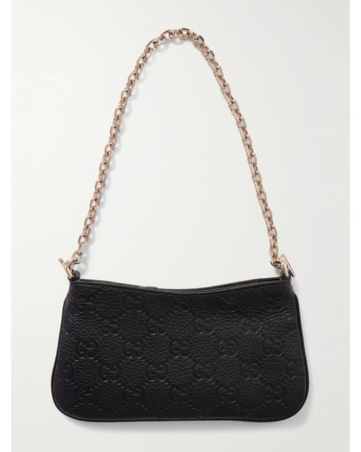 Sac Porté Épaule En Cuir Texturé Gaufré Gg Emblem Mini Gucci en coloris White