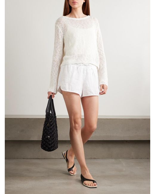 James Perse White Pullover Aus Einer Baumwoll-Leinenmischung
