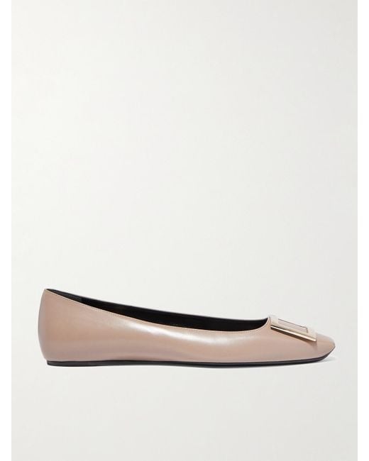 Roger Vivier White Quadrata Trompette Embellished Leather Ballet Flats