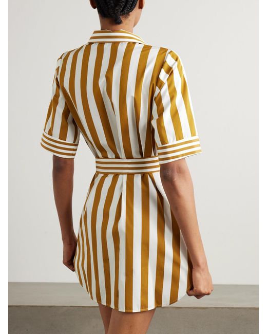 Thierry Colson Metallic Zouka Belted Striped Cotton-Poplin Mini Dress