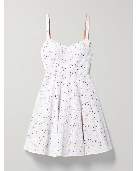 Michael Kors White Broderie Anglaise Cotton-Blend Mini Dress