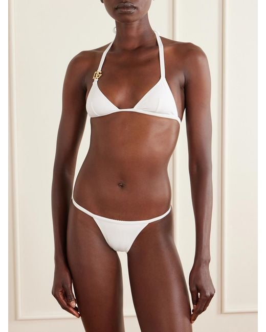 Dolce & Gabbana White Logo-Embellished Stretch Jersey Bikini