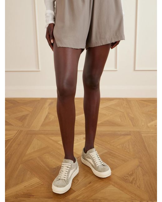 Rick Owens Natural Vintage Suede-Trimmed Leather Sneakers