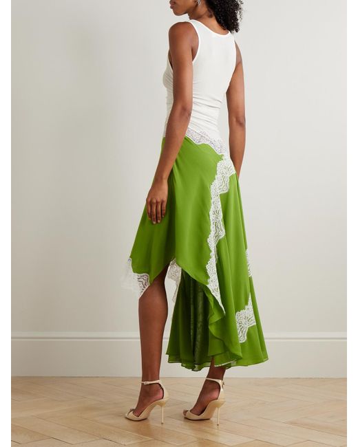 Christopher Esber Green Asymmetrisches Kleid Aus Gerafftem Stretch-Jersey Und Crêpe Mit Spitzenbesätzen