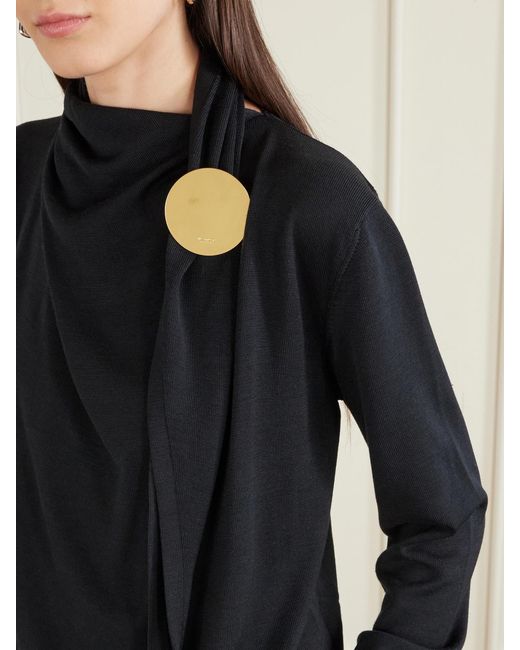 Jil Sander Blue Embellished Scarf-Detailed Wool Sweater