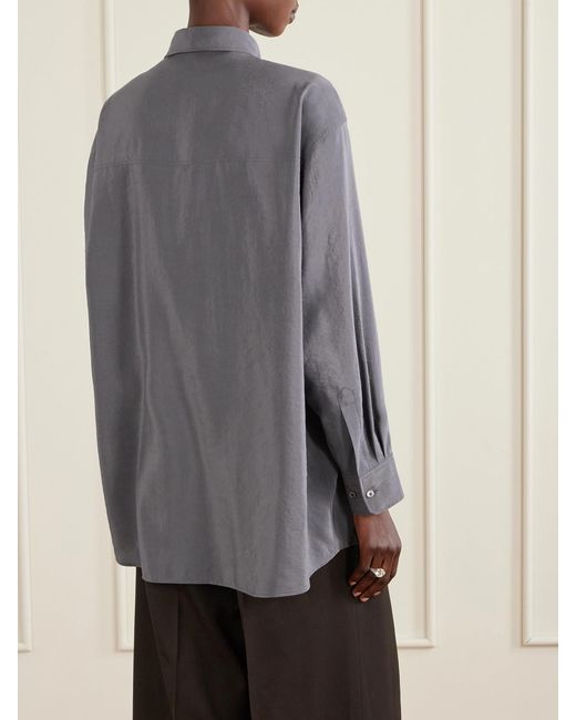 Lemaire Gray Tie-Detailed Crinkled Silk-Blend Shirt