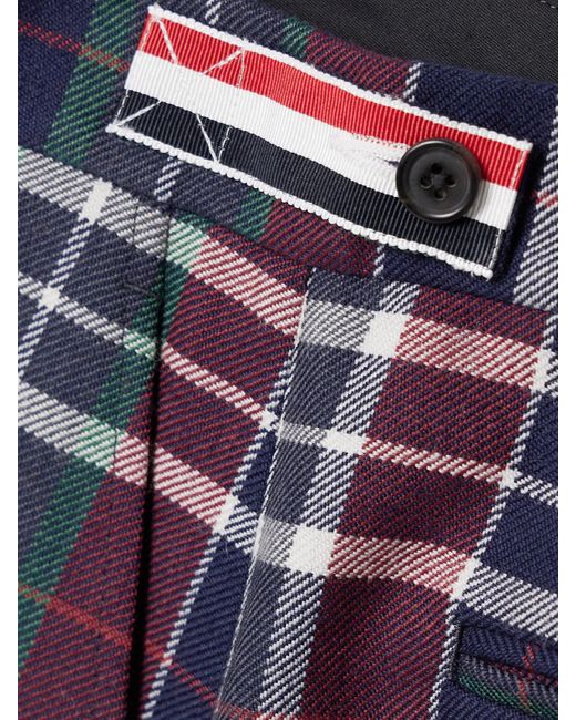 Thom Browne Blue Checked Grosgrain-Trimmed Wool-Twill Mini Skirt