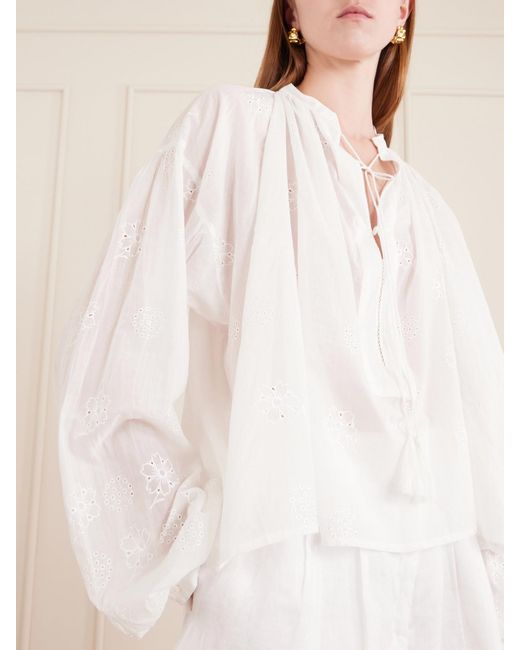 Thierry Colson White Guise Embroidered Cotton Blouse