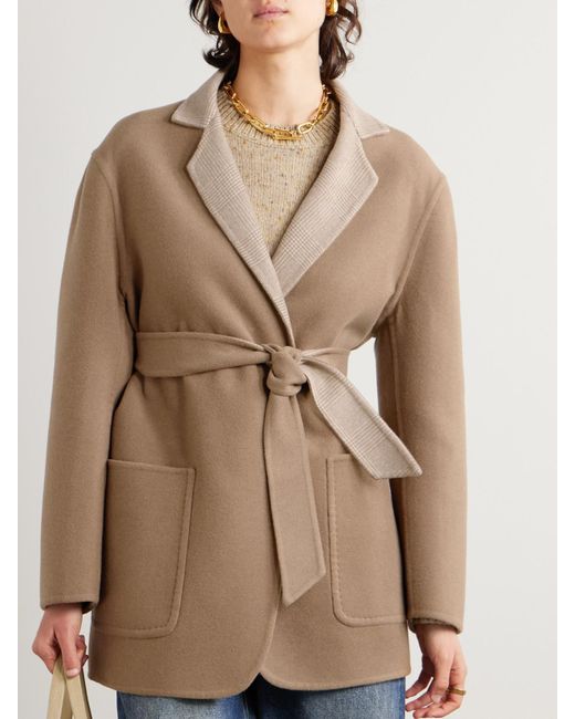 Max Mara Natural Jacke Aus Einer Woll-Kaschmirmischung Mit Bindegürtel