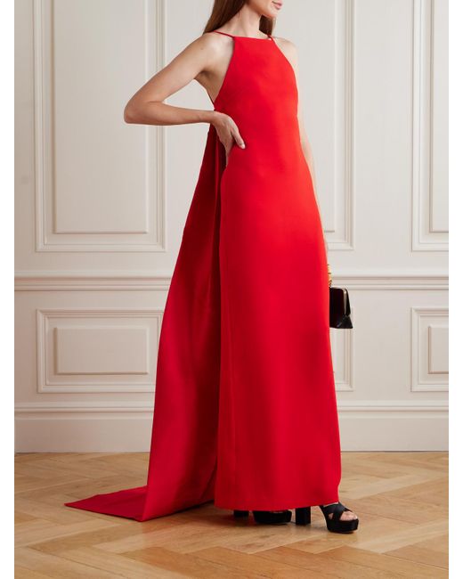Solace London Red Ulla Robe Aus Crêpe Und Twill Mit Falten