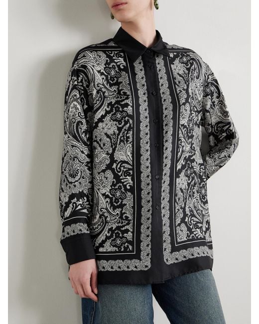 Nili Lotan Black Alfie Hemd Aus Seiden-Twill Mit Paisley-Print