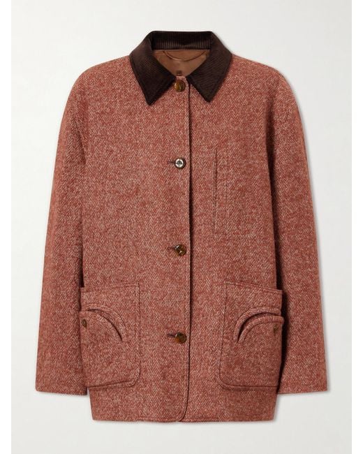 Blazé Milano Brown Clelia Corduroy-Trimmed Herringbone Jacket