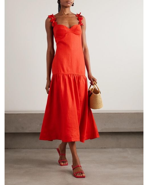 ANDRES OTALORA Red Ser Arte Appliquéd Linen Maxi Dress