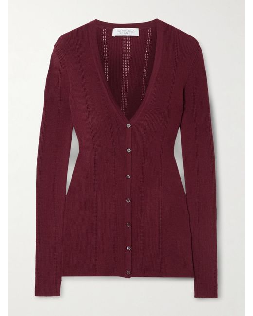 Gabriela Hearst Purple Lillian Pointelle-Knit Wool Cardigan