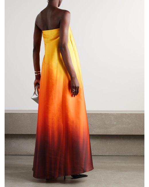 Robe Du Soir Bustier Oversize En Taffetas Ombré À Fronces ‎Dima Ayad en coloris Orange