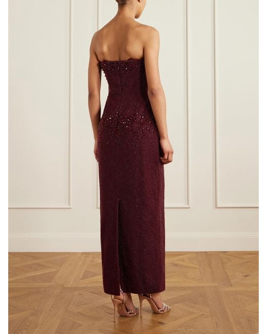 Clio Peppiatt Purple Tina Strapless Embellished Crepe Gown