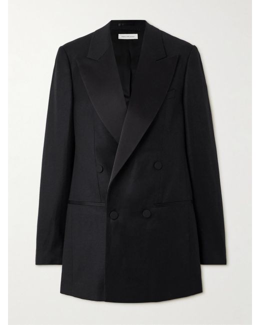 Blazer Oversize À Double Boutonnage En Serge De Laine, Lin Et Soie Mélangés Dries Van Noten en coloris Black