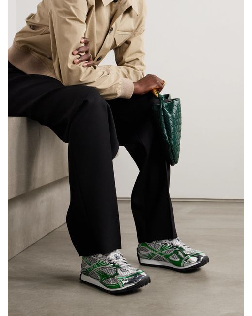 Bottega Veneta Green Orbit Metallic Rubber, Mesh And Fishnet Sneakers