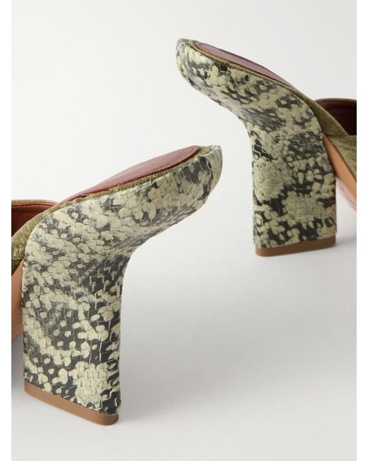 Dries Van Noten Green Snake-Effect Leather-Trimmed Velvet-Moire Sandals