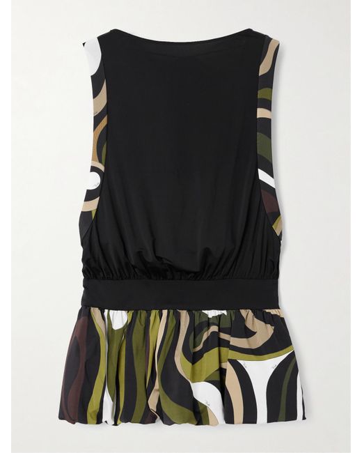 Emilio Pucci Black Open-Back Gathered Printed Stretch-Satin Jersey Mini Dress