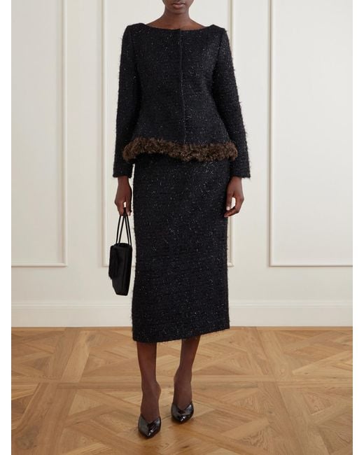 Simone Rocha Black Plush-Trimmed Metallic Tweed Jacket