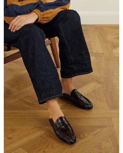 Saint Laurent Brown Logo-Embellished Leather Penny Loafers