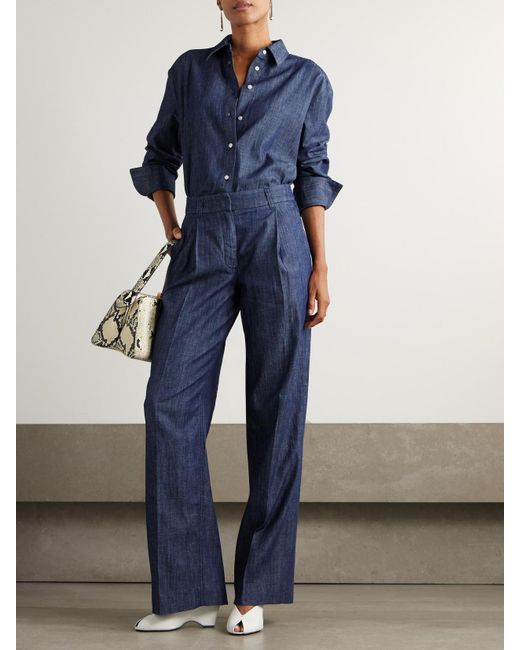 Another Tomorrow Blue Oversized-Hemd Aus Biobaumwoll-Chambray