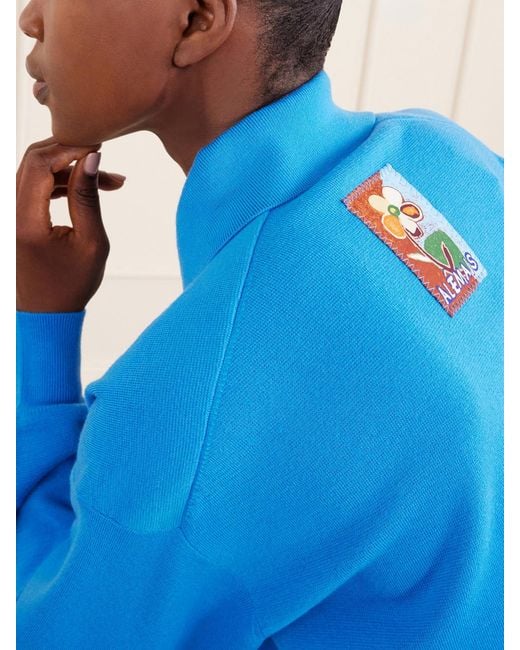 ALÉMAIS Blue Claudia Knitted Wool Polo Shirt