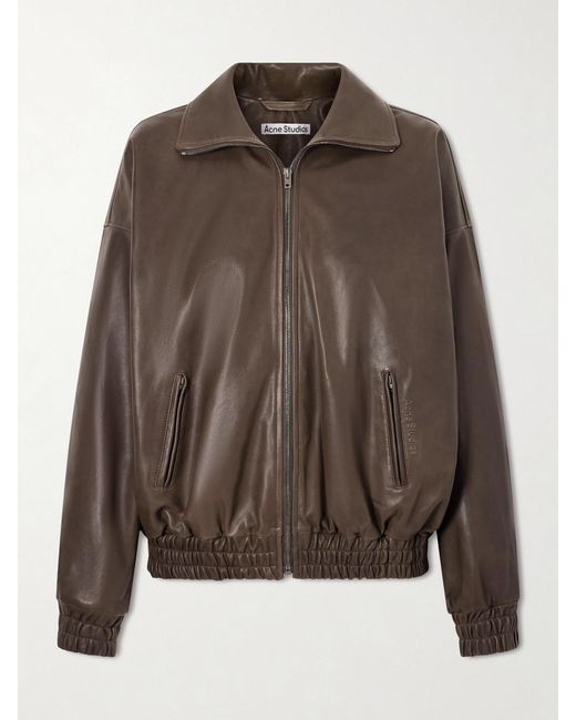 Acne Brown Leather Bomber Jacket