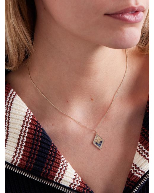 Sydney Evan Natural Sundial 14-Karat, Enamel And Diamond Necklace
