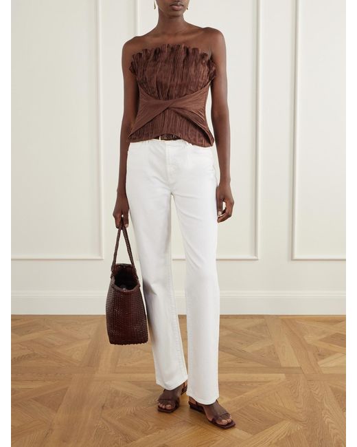 ANDRES OTALORA Brown De Los Astros Pleated Twisted Linen Bustier Top