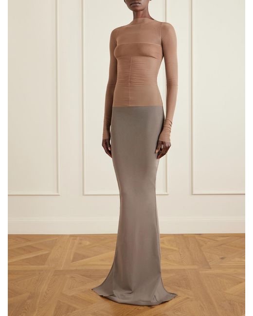Rick Owens Brown Ruched Stretch-Mesh T-Shirt