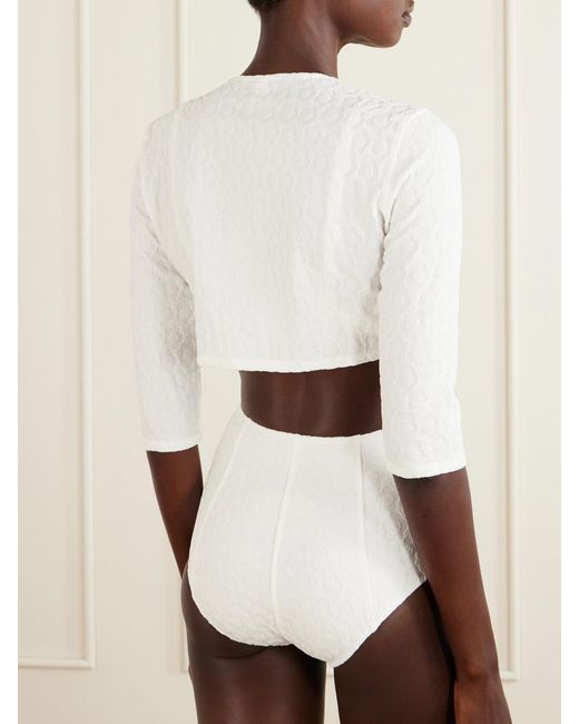 Lisa Marie Fernandez White Cropped Floral-Jacquard Cardigan