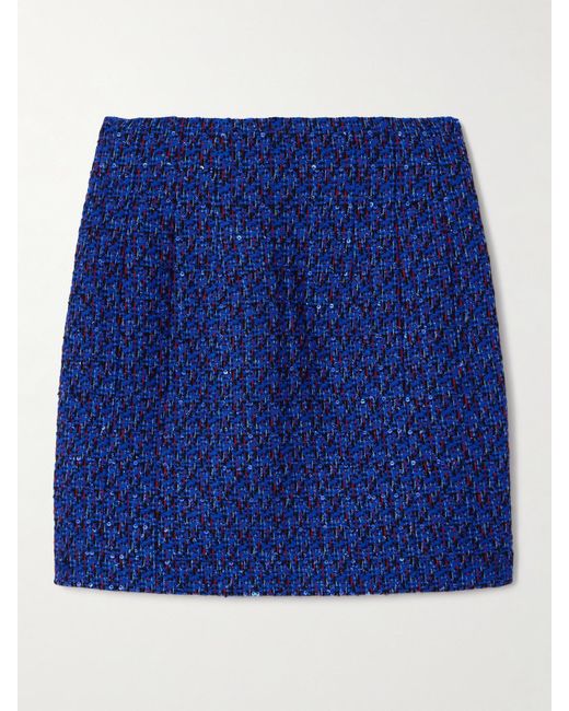 Alessandra Rich Blue Minirock Aus Tweed Mit Pailletten