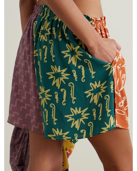 Donde Esteban Orange Estrellitas Shorts Aus Bedrucktem Satin
