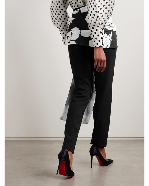 Carolina Herrera White Draped Floral-Print Faille And Crepe Slim-Leg Pants