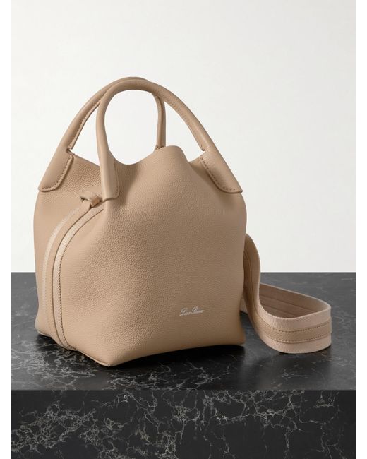 Loro Piana Natural Bale Canvas-Trimmed Textured-Leather Tote