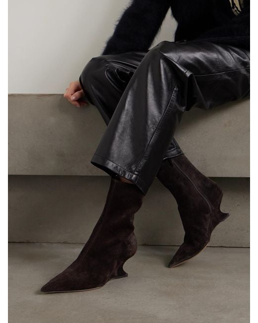 Paris Texas Black Nina Suede Wedge Ankle Boots