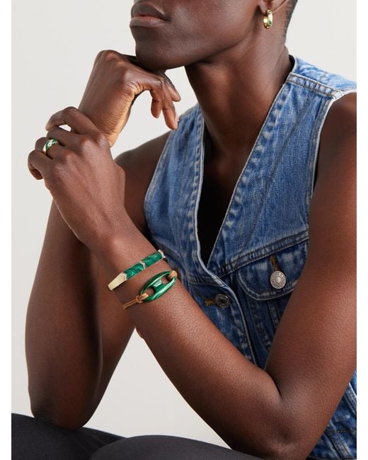 Jenna Blake Green 18-Karat Malachite And Suede Bracelet