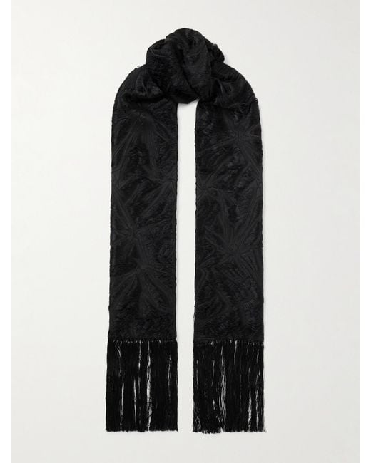 Gabriela Hearst Black Blaine Fringed Silk And Wool-Blend Jacquard Scarf
