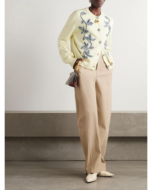 Jil Sander Natural Oversized Embroidered Wool Cardigan