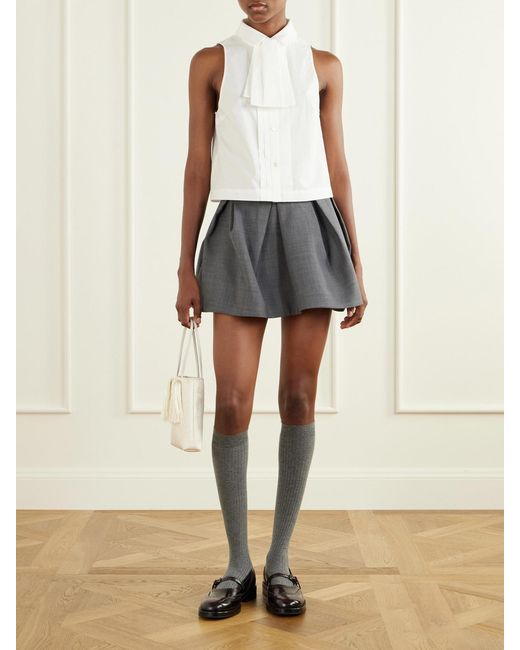 ShuShu/Tong White Tie-Detailed Cotton-Poplin Blouse
