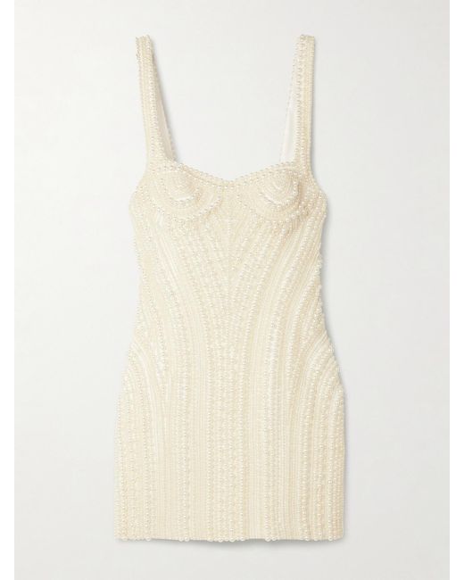 retroféte Natural Elaina Faux Pearl-Embellished Crepe Mini Dress