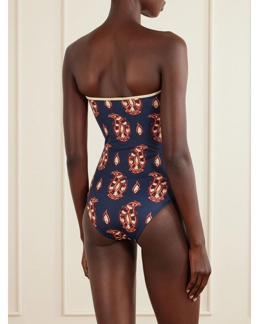 Johanna Ortiz Blue Alta Mar Printed Strapless Swimsuit