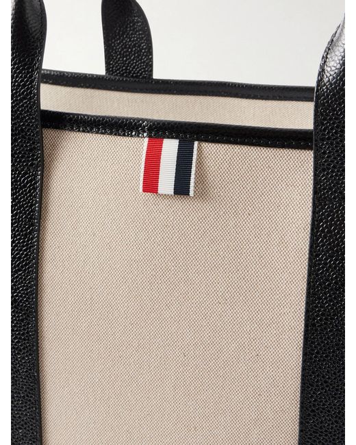 Thom Browne Natural Tool Leather And Grosgrain-Trimmed Canvas Tote