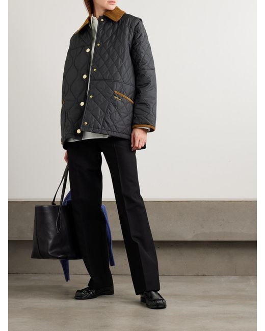 Barbour Black Lorrie Convertible Corduroy-Trimmed Quilted Shell Jacket