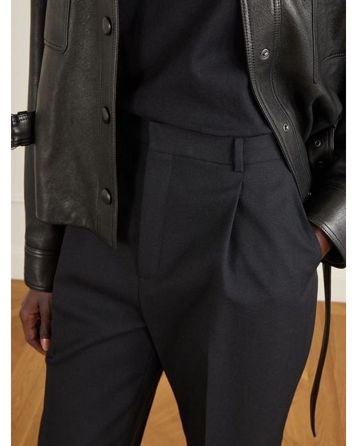 Saint Laurent Black Bundfaltenhose Mit Geradem Bein Aus Grain De Poudre Aus Wolle